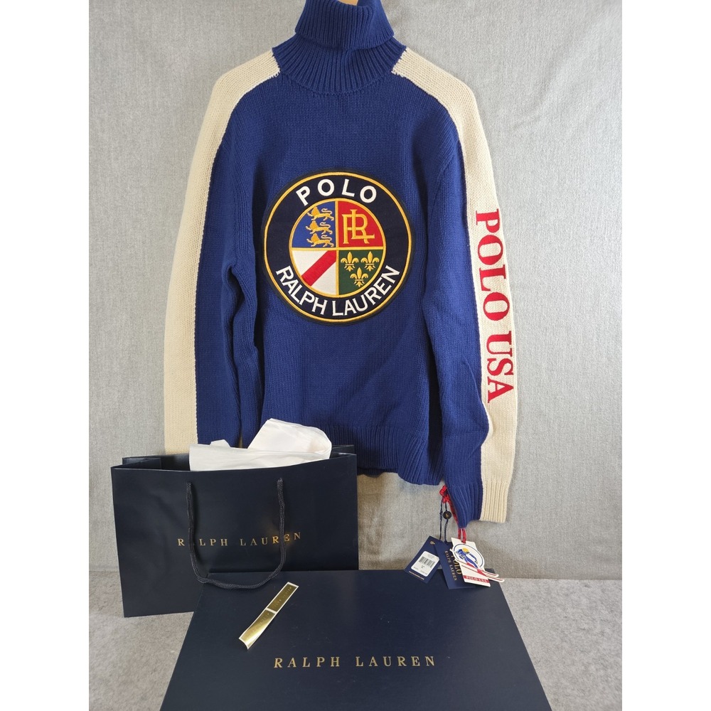 Polo Ralph Lauren USA Crest Wool Sweater Mens XL Downhill Ski Turtleneck NEW